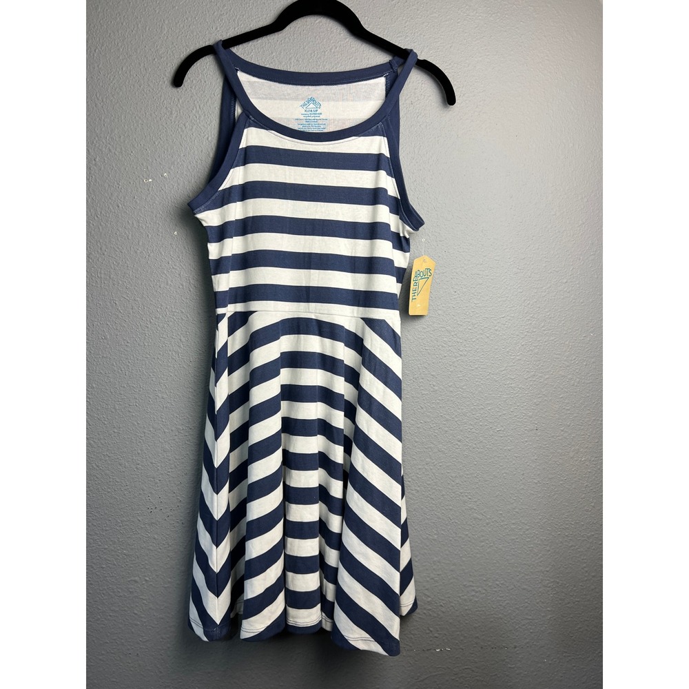 Thereabouts Girls XL 18.5 Plus Navy Blue White Striped Fit Flare Dress NEW